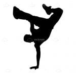 Silhouette of a dancing boy performing handstand